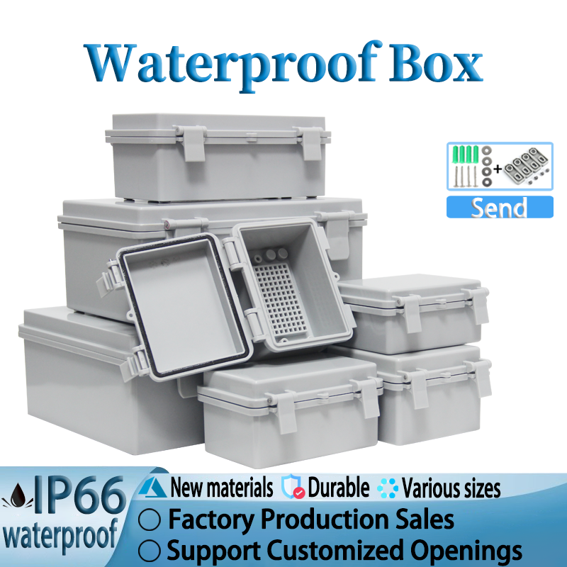 Outdoor Power Distribution Box - 屋外IP66 ABS樹脂製ヒンジ付きプラスチック製グレー/クリアカバーハウジング防水電源電気接続箱プラスチックボックス配電盤