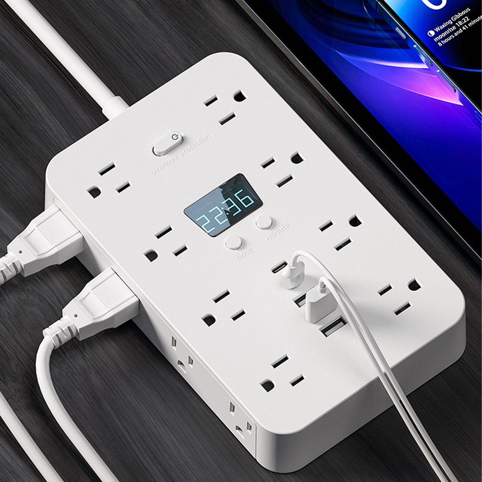 Outdoor Usb Power Strip - フラットプラグ電源タップ 11個のACコンセント付き ヘビーデューティー 4.9フィート延長コード 3つのUSBポート付き 壁掛け