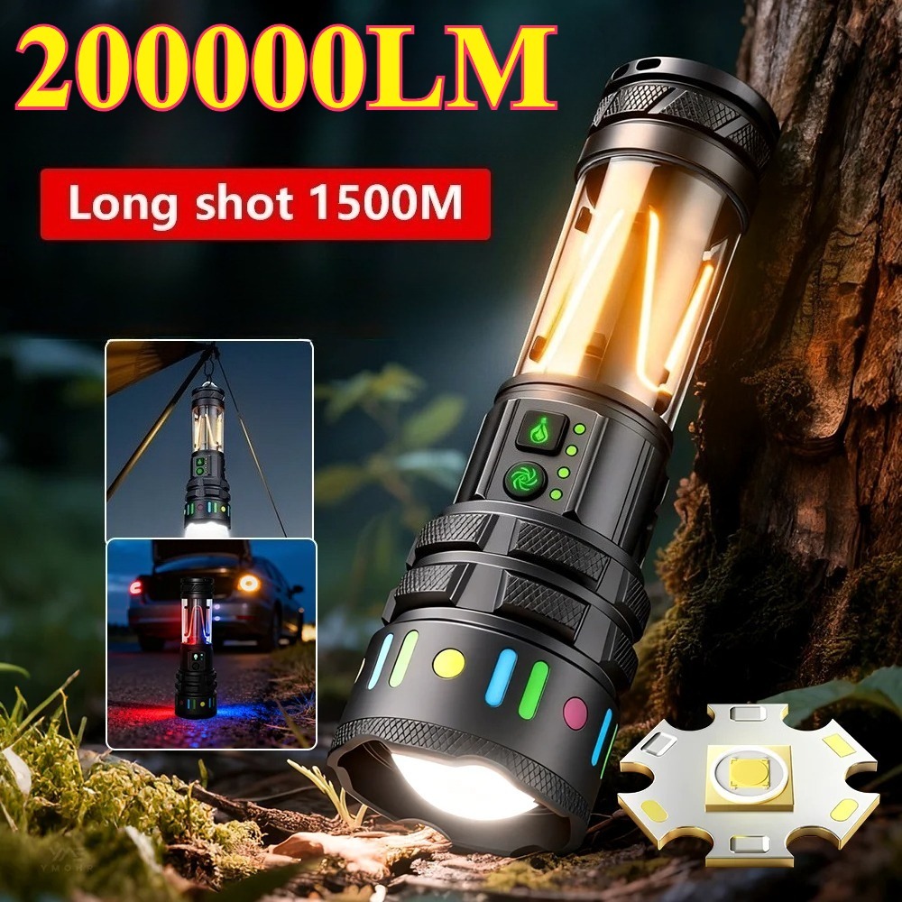 Outdoor Power Bank - 強力な超高輝度LED懐中電灯、Type-C急速充電式ハンドヘルドワークトーチ、日常の屋外緊急照明用