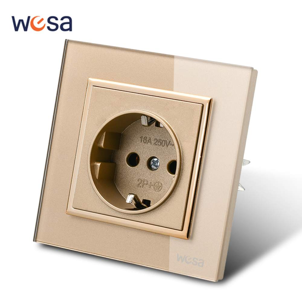 Outdoor Power Outlet - Wesa-クリスタル強化ガラスパネル,壁に埋め込まれた金のソケット,地面に埋め込まれた難燃性の電気EUコンセント