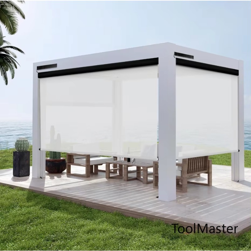 Outdoor Power Blinds - 【2026】ソーラーパワー屋外ローラーブラインド アルミレールパーゴラ ジップスクリーン 防水パティオカバー 電動ジップトラック屋外ブラインド