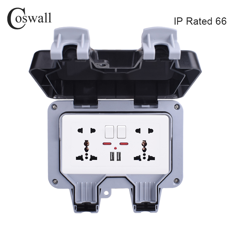 Outdoor Power Outlet Box - Coswall-スイッチコンセントip66,防水,耐候性,屋外ボックス,13a,デュアルユニバーサル/英国,usb充電ポート付き