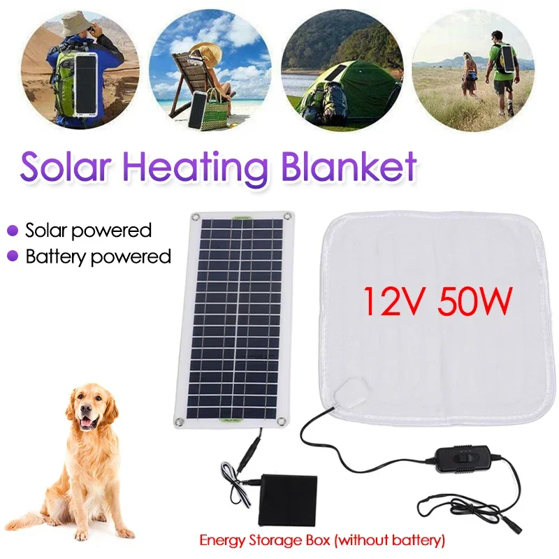 Outdoor Power Heater - ソーラーパネル付き電気暖房毛布,12v,50w,猫と犬用,屋内,バッテリー,ペットヒーター,冬