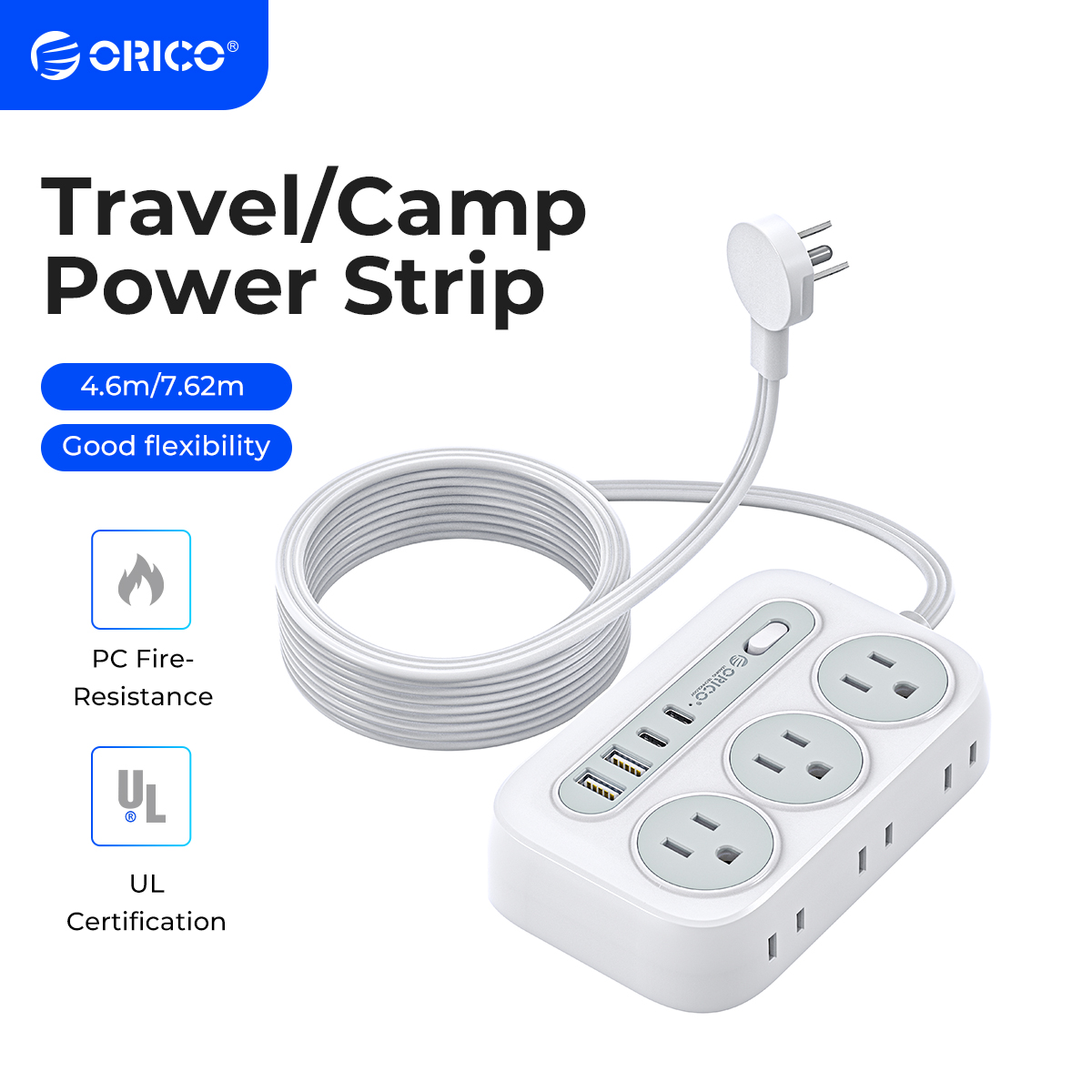 Outdoor Usb Power Strip - Orico-6つのソケットを備えた電源タップ,拡張コード,2つのUSBタイプc,1250W,10a,家庭,屋外,旅行用