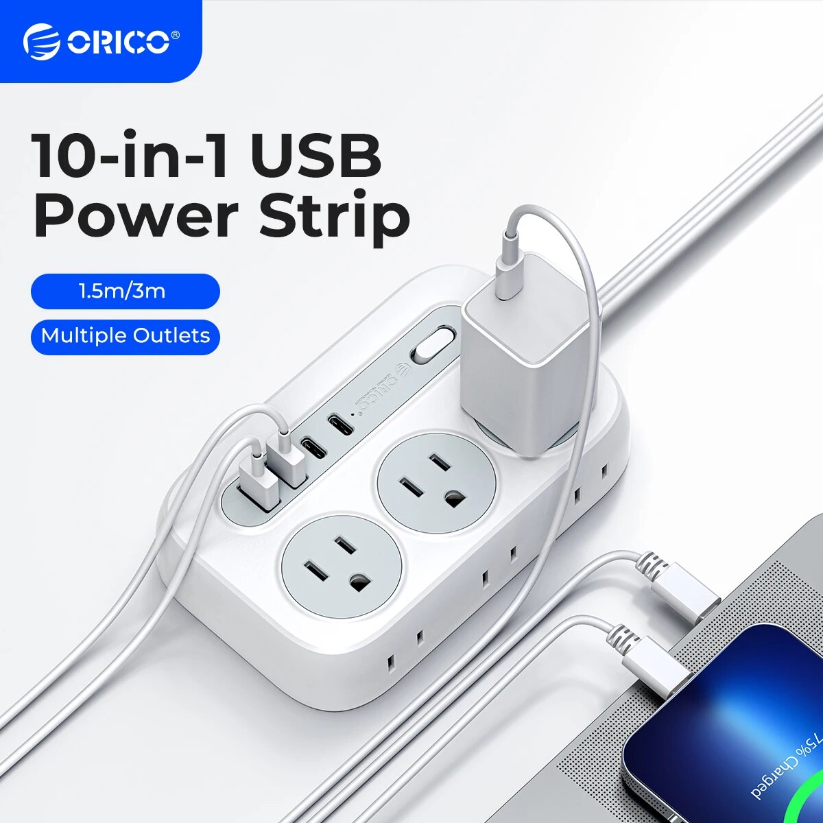 Outdoor Usb Power Strip - Orico-家庭用および屋外用の拡張コード,6ソケット,2 USB,タイプc,1250W,10a