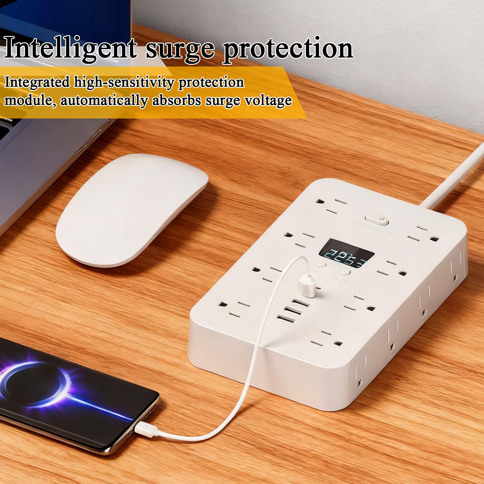 フラットプラグ電源タップ 11個のACコンセント付き ヘビー - Outdoor Usb Power Strip のレビューと価格