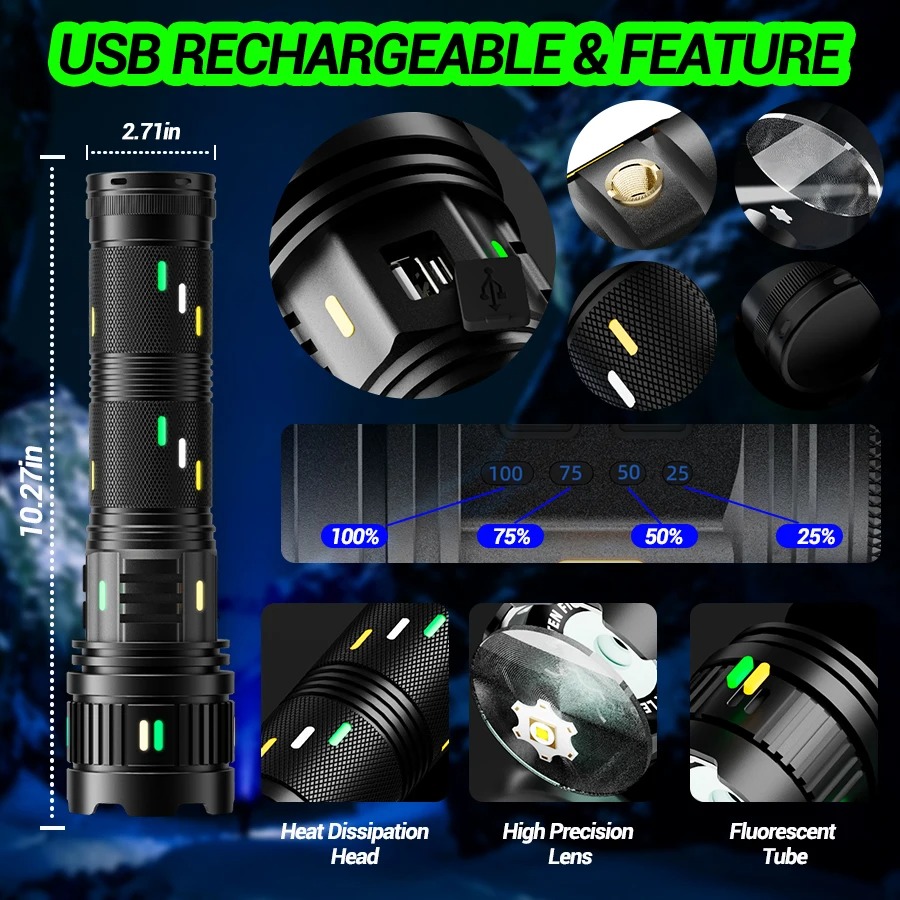 ハイパワー長距離戦術トーチ LED 懐中電灯 USB 充電式 - Outdoor Usb Power Strip のレビューと価格