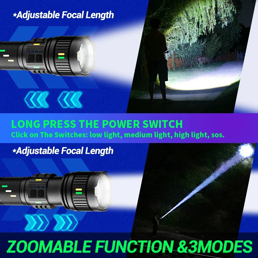ハイパワー長距離戦術トーチ LED 懐中電灯 USB 充電式 - Outdoor Usb Power Strip のレビューと価格