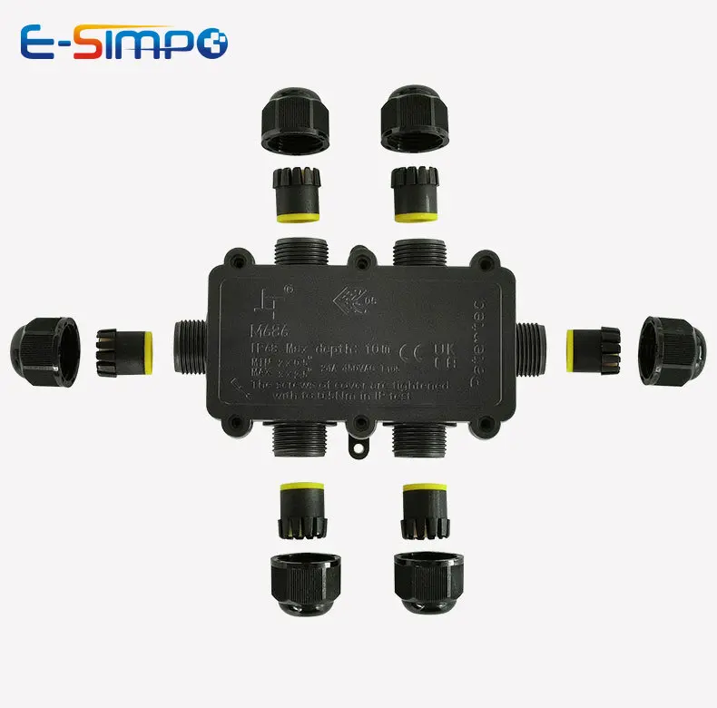 6Way 1IN5Out IP68水中電源コードジャンクショ - Outdoor Power Cable Junction Box のレビューと価格
